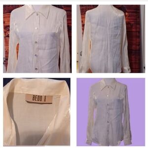 💫White Button-Up Blouse With Sparkly Fabric